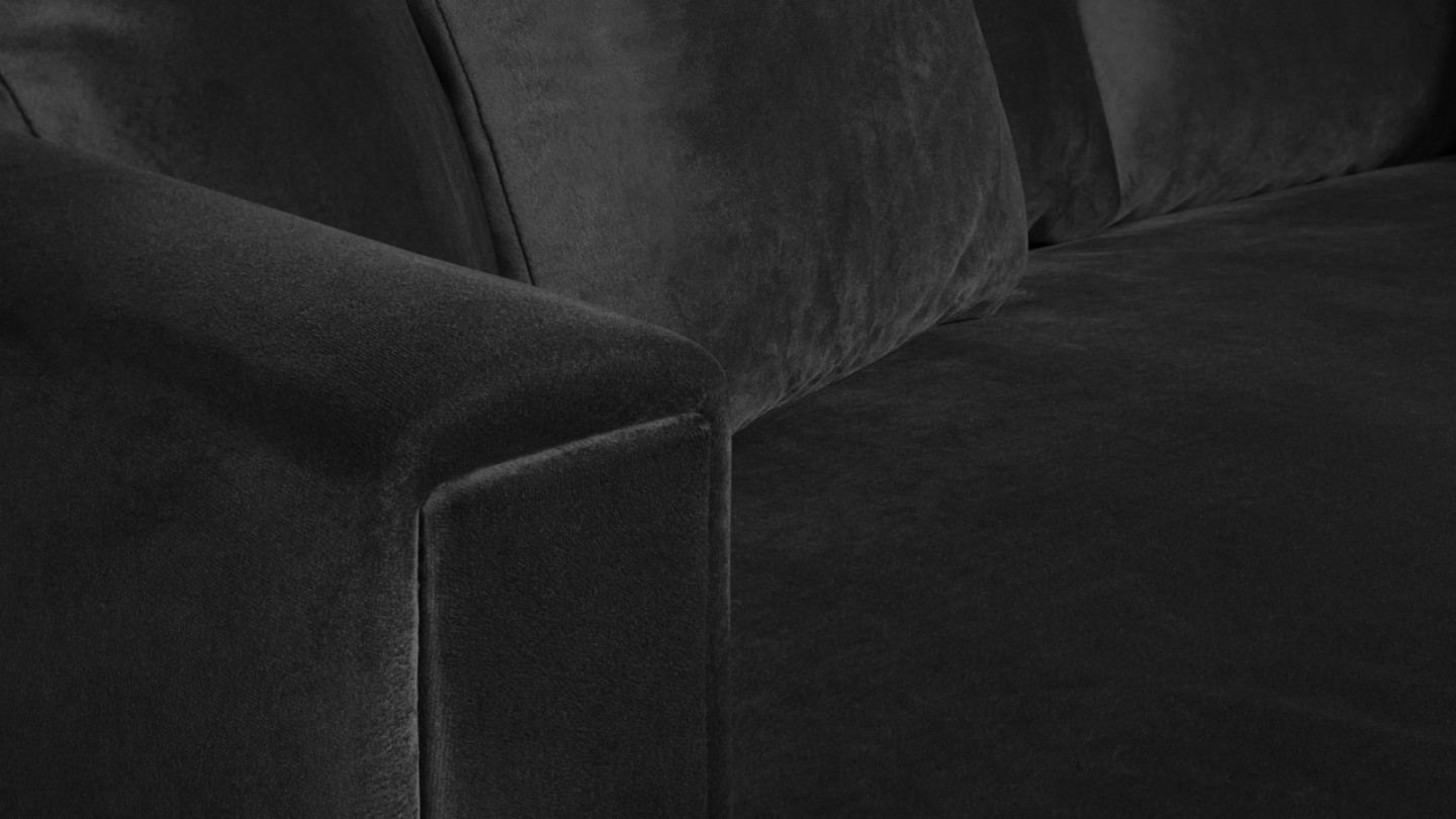 Canapé 3 places velours gris anthracite + 4 coussins - Collection Denver