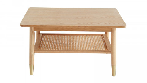Table basse carrée double plateaux en bois et cannage naturel - Ibiza