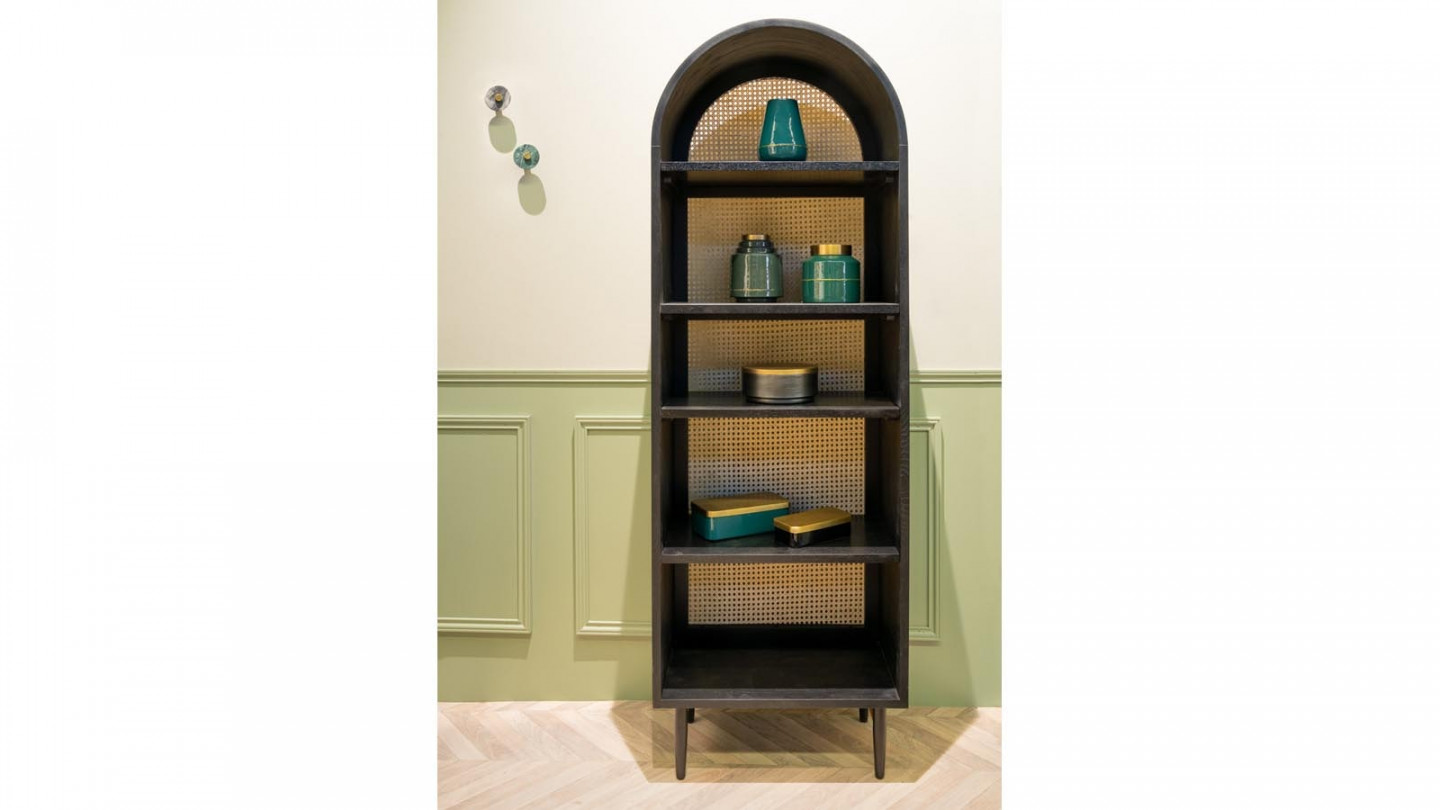 Etagère en cannage et chêne noir 190 cm - Exalt