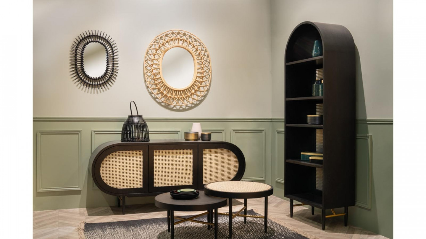Etagère en cannage et chêne noir 190 cm - Exalt