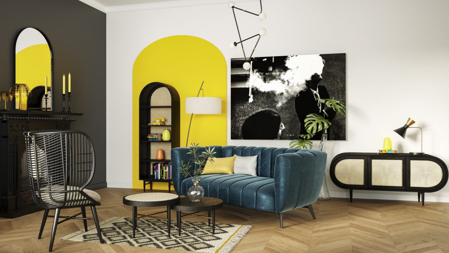 Etagère en cannage et chêne noir 190 cm - Exalt