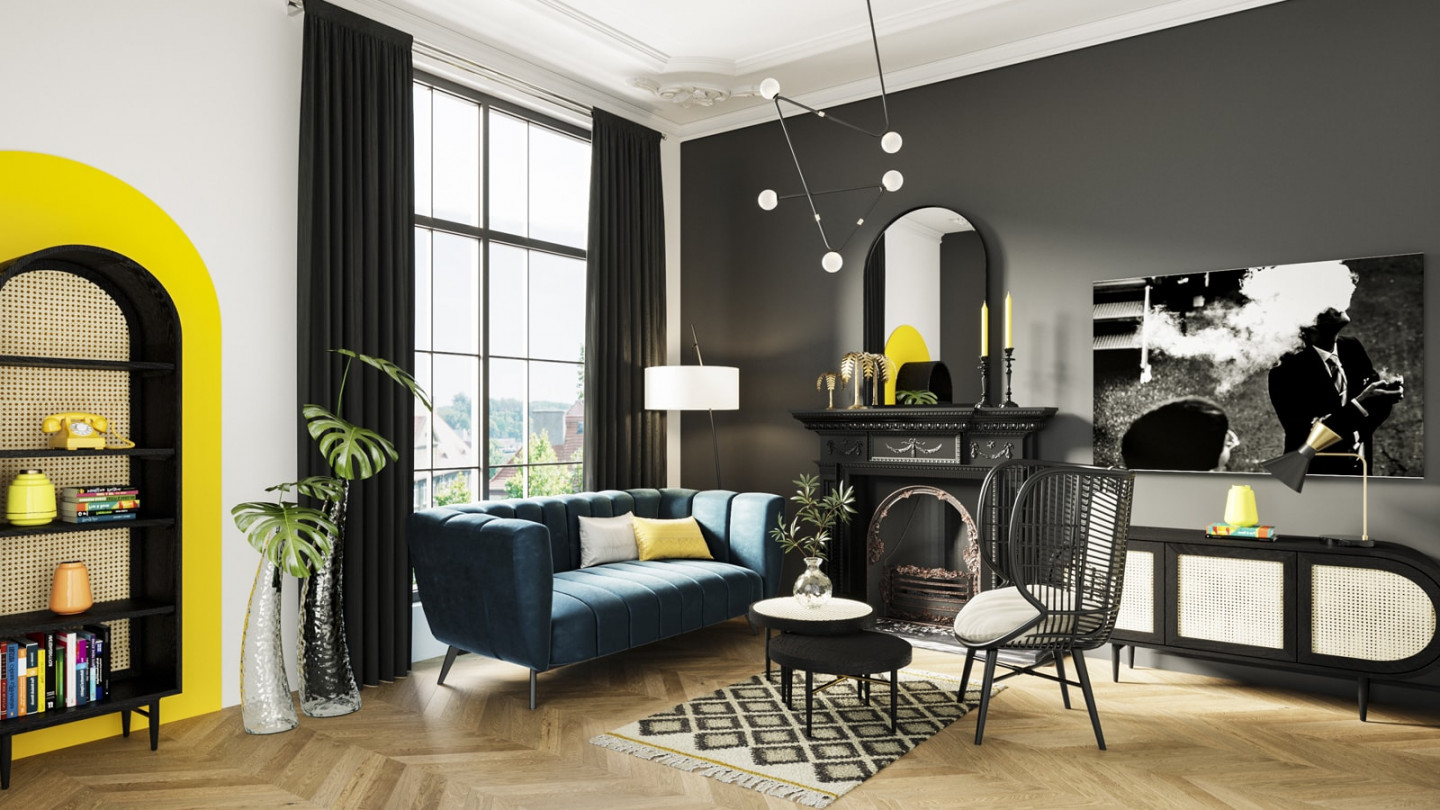 Etagère en cannage et chêne noir 190 cm - Exalt