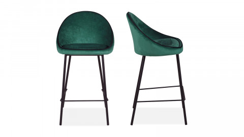 Lot de 2 chaises de bar en velours vert canard - Maya