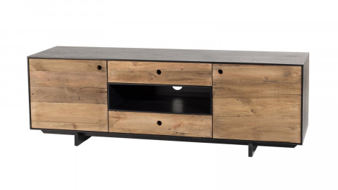 Meuble TV 2 portes 2 tiroirs en bois de pin recyclé - Dandy