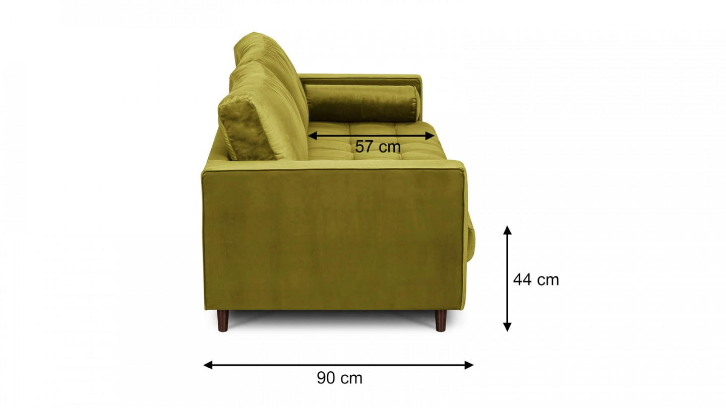 Canapé droit 3 places en velours vert olive - Stanley