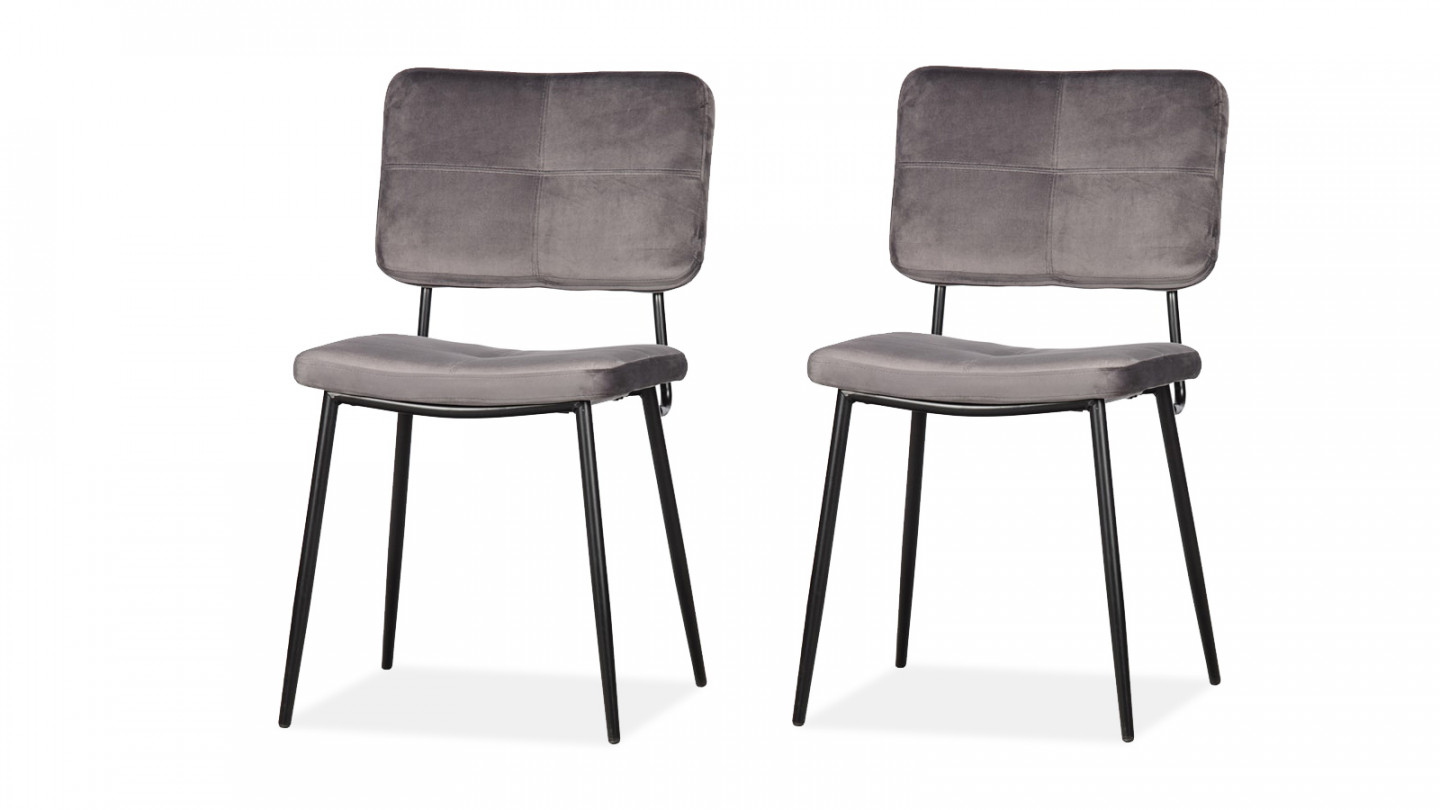 Lot de 2 chaises en velours anthracite - Collection Kaat - Woood