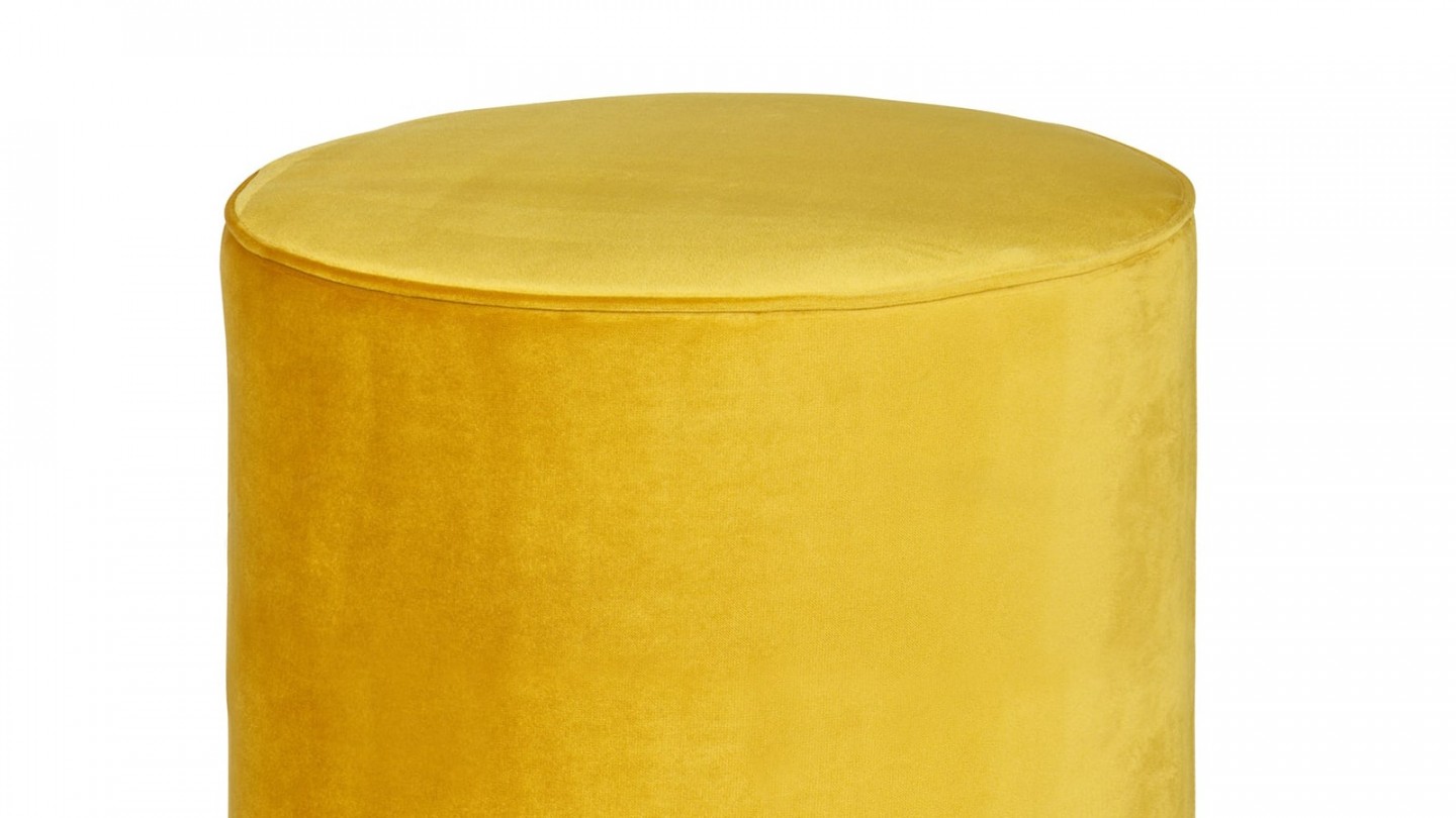 Pouf haut rond en Velours ocre – Collection Sara – Woood