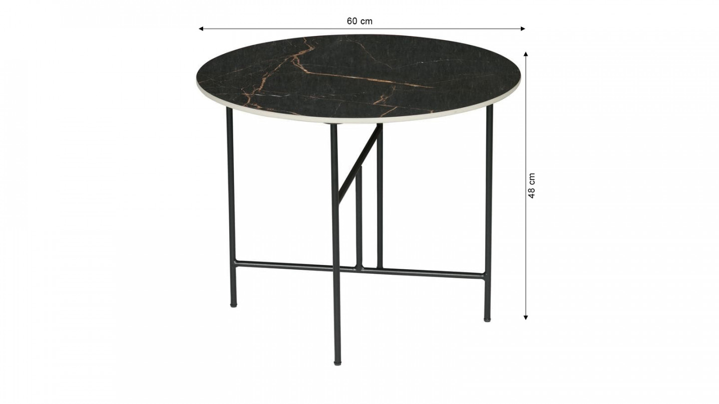 Table basse ronde 48xø80 en marbre noir piètement en métal noir - Collection Vida - Woood