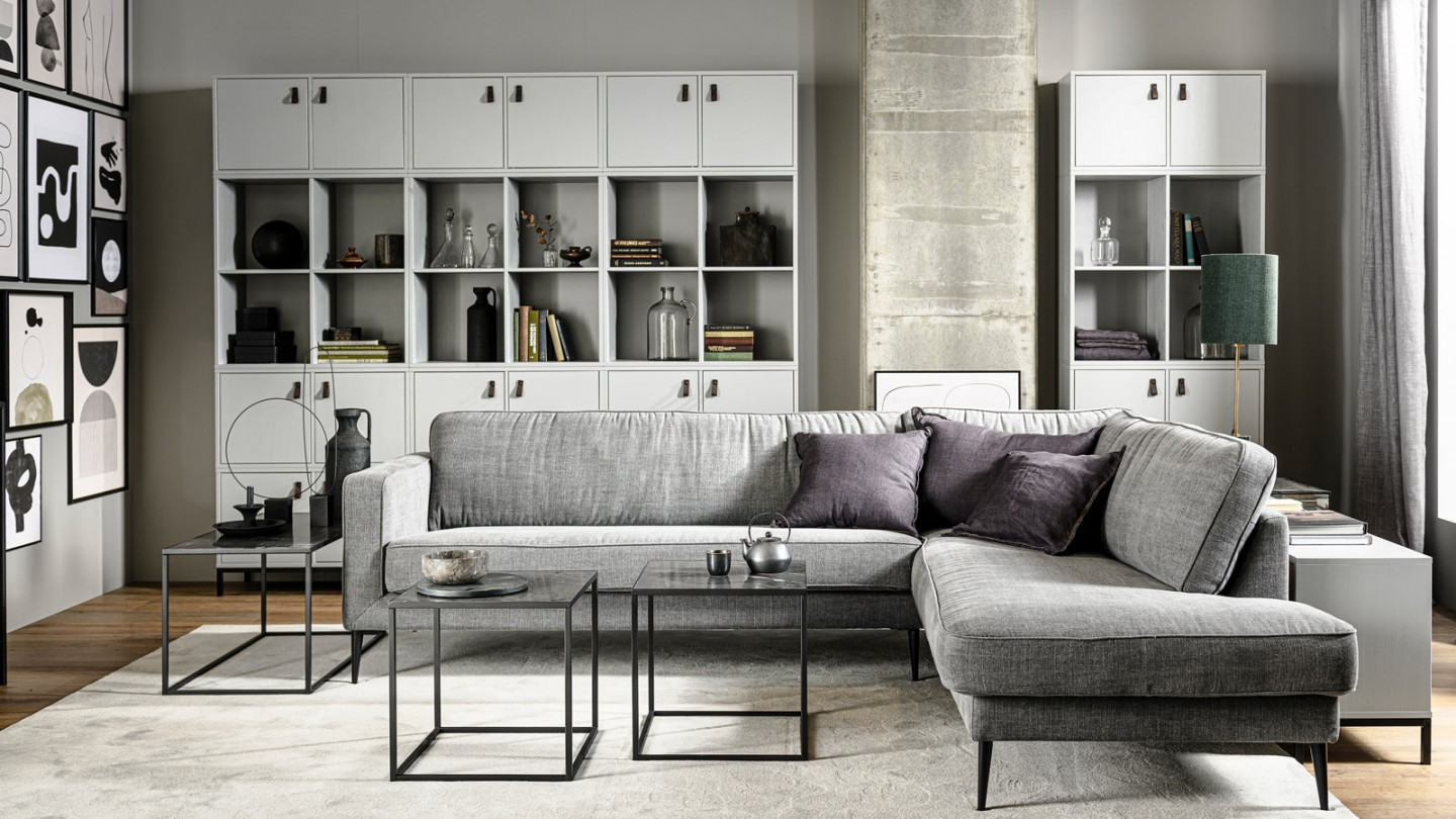 Canapé 5 places d'angle droit en simili cuir gris foncé - Collection Crew - Vtwonen