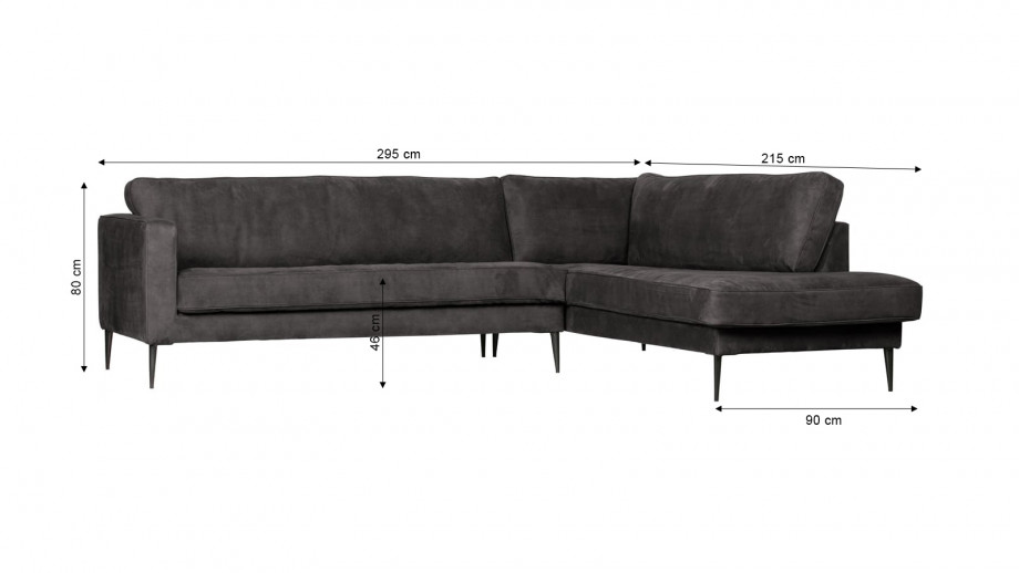 Canapé 5 places d'angle droit en simili cuir gris foncé - Collection Crew - Vtwonen