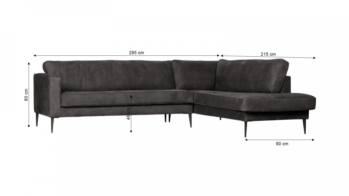 Canapé 5 places d'angle droit en simili cuir gris foncé - Collection Crew - Vtwonen