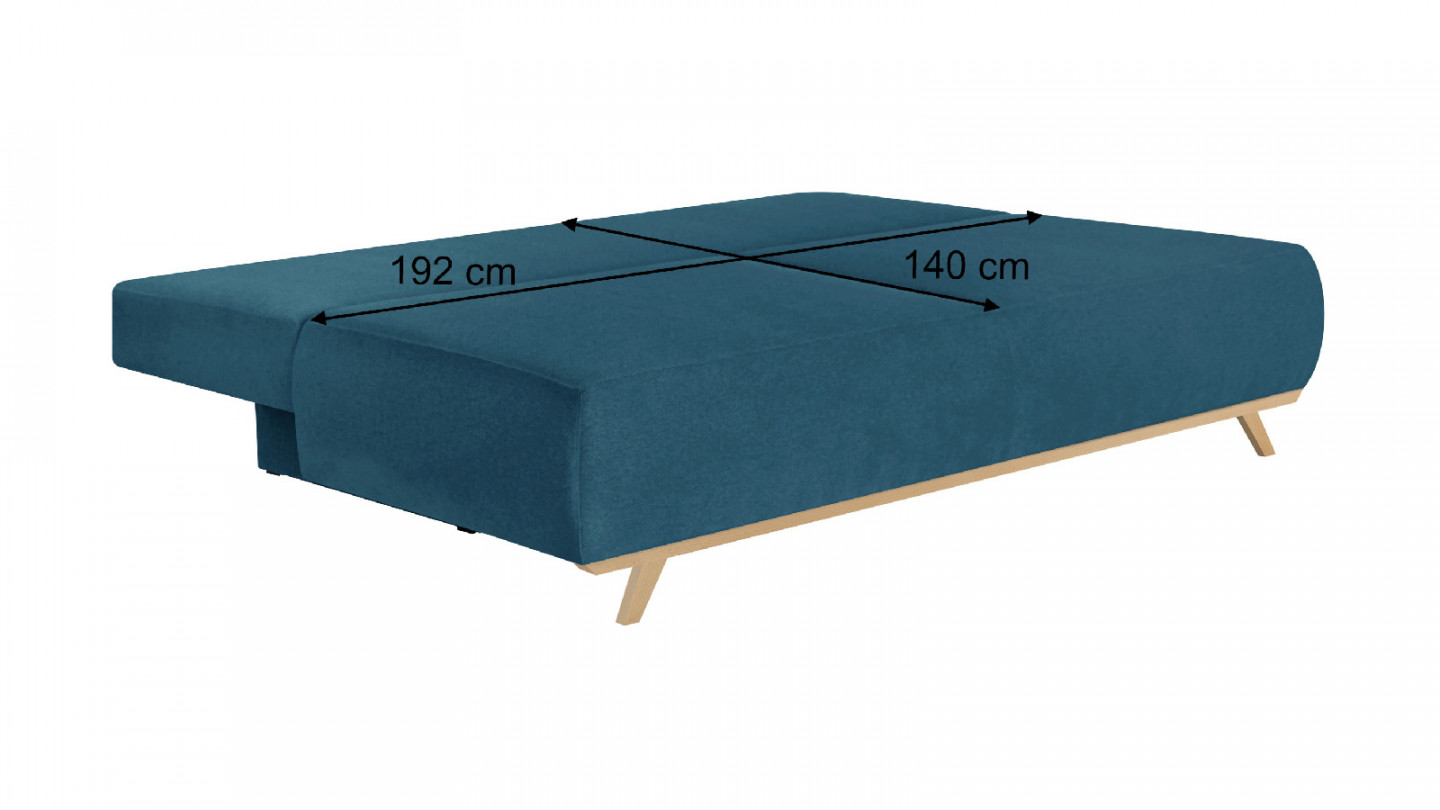Canapé convertible 3 places avec coffre de rangement en tissu bleu canard - Collection Laria