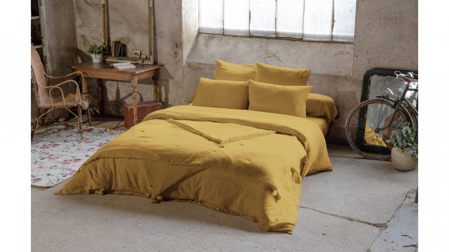 Housse de couette 100% gaze de coton - 240x220cm - Safran - Homifab