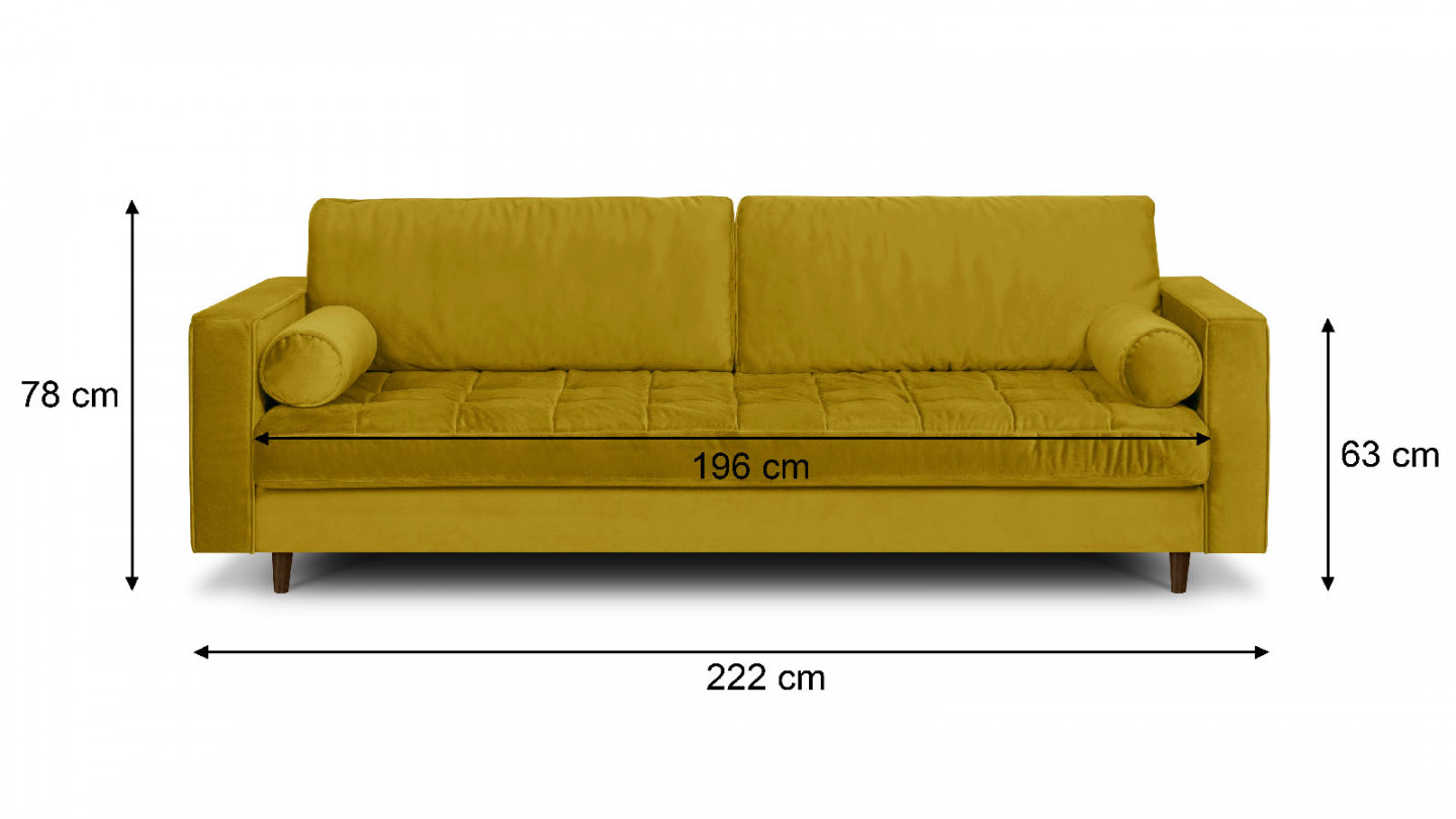 Canapé droit 3 places en velours jaune ambre - Stanley