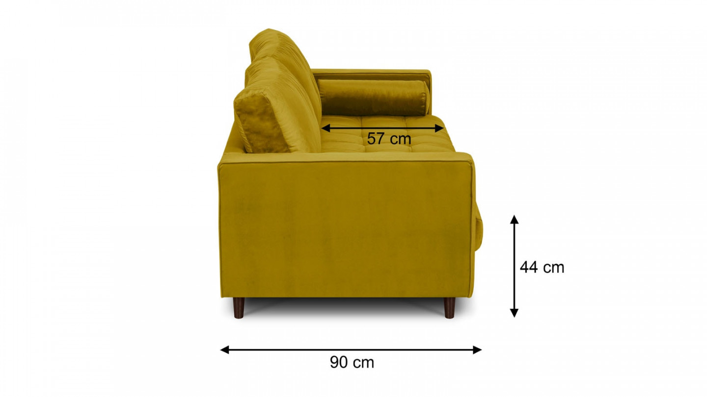 Canapé droit 3 places en velours jaune ambre - Stanley