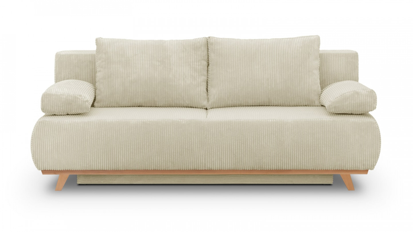 HOMIFAB Canapé convertible 3 places avec coffre de rangement en velours côtelé beige - Laria