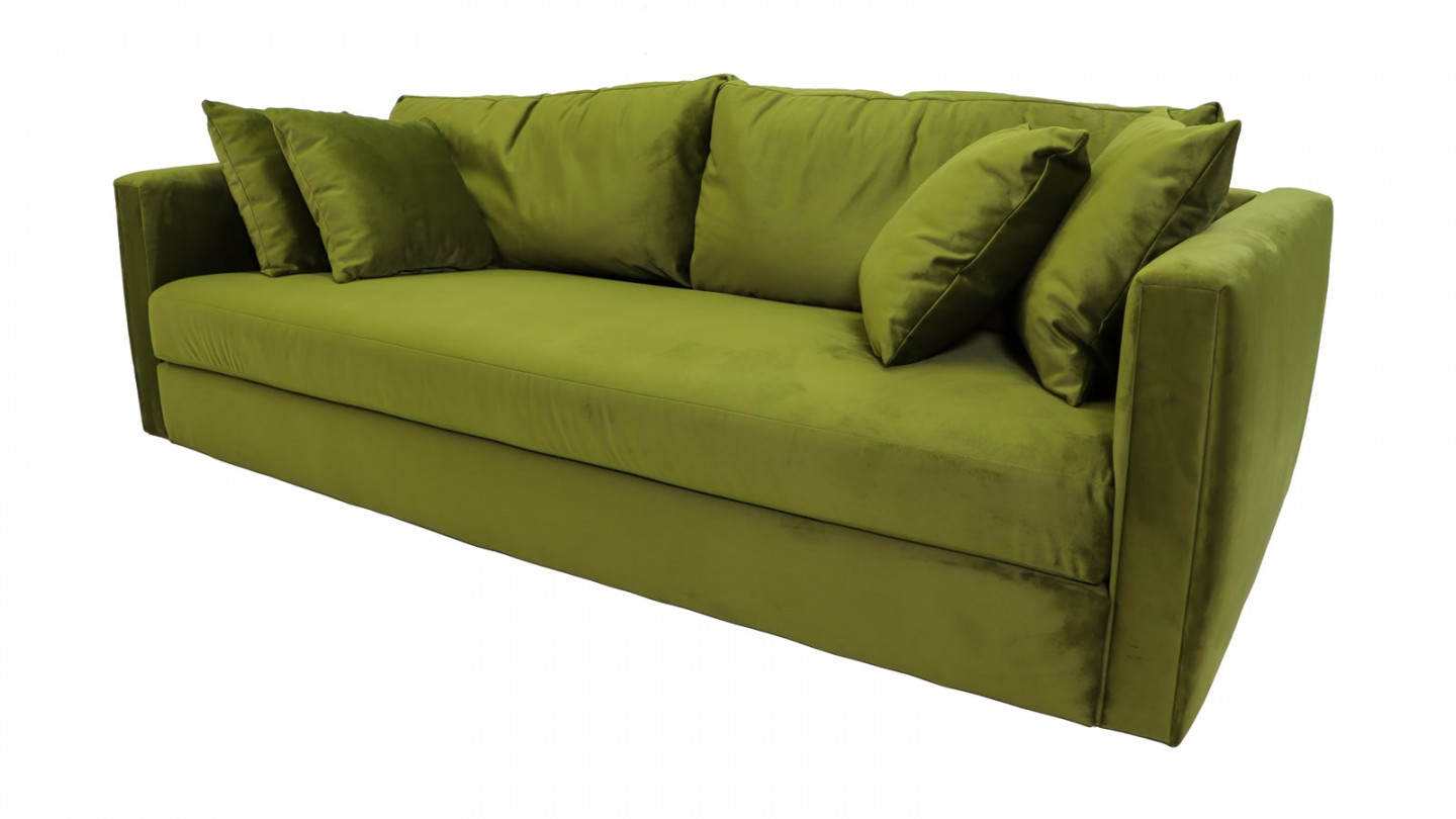Canapé 3 places velours vert olive + 4 coussins - Collection Denver