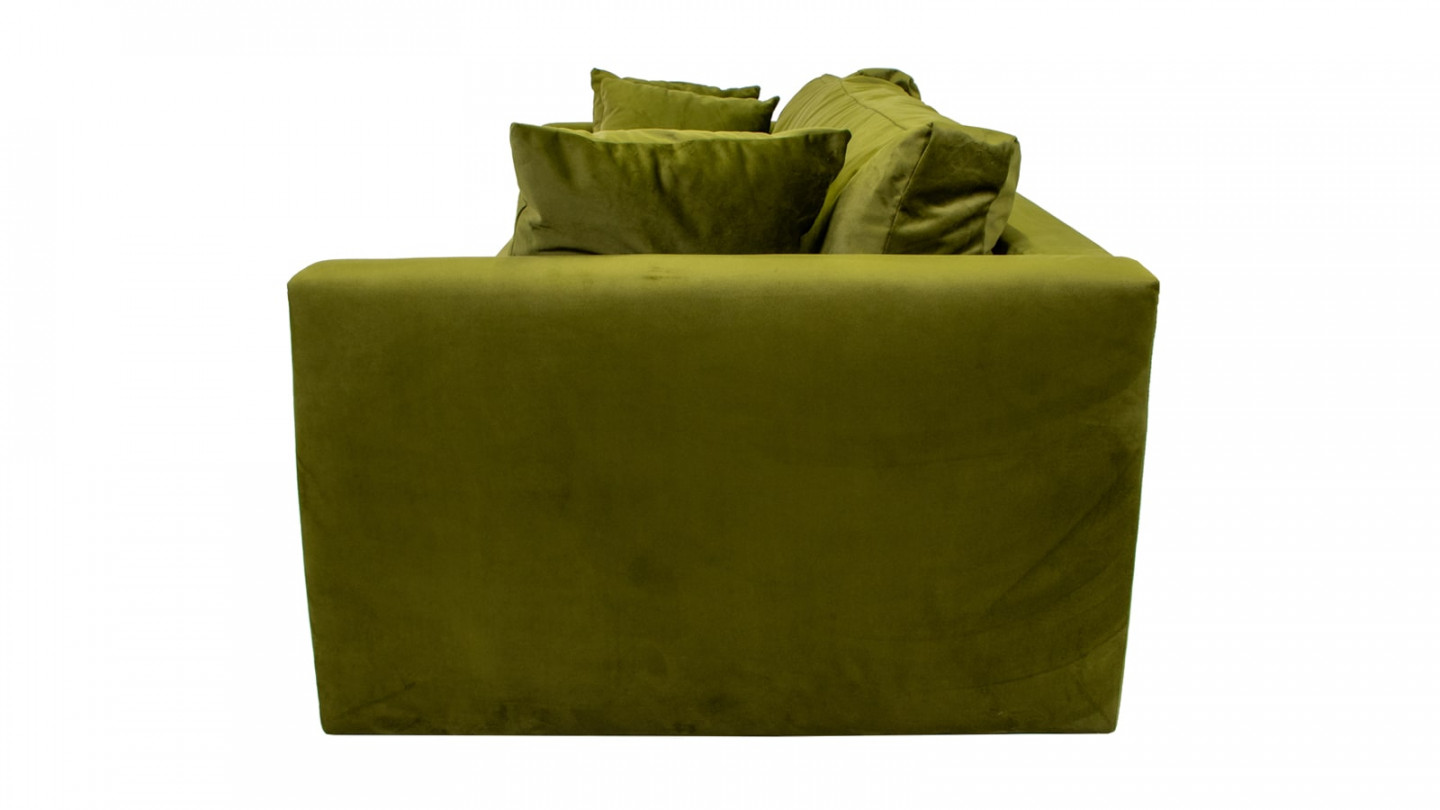 Canapé 3 places velours vert olive + 4 coussins - Collection Denver