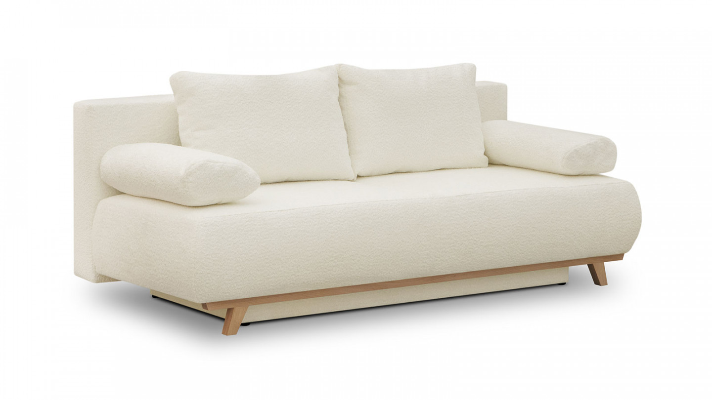 Canapé convertible 3 places avec coffre de rangement en tissu bouclette beige - Laria