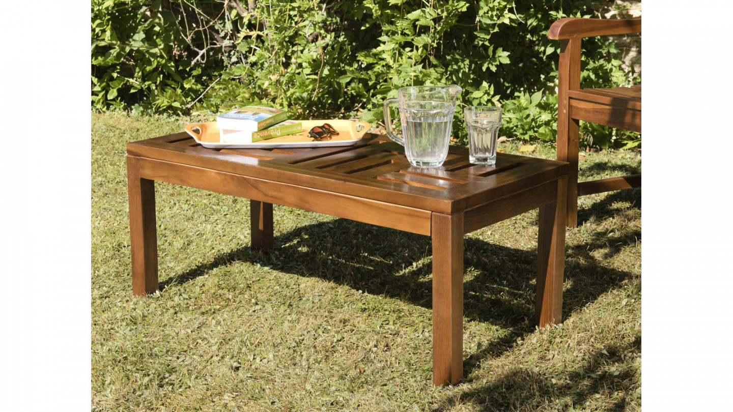 Table basse de jardin 100x50 cm en teck huilé - Maeva