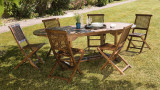 Ensemble table de jardin extensible 180/240x100 cm en teck huilé + 6 chaises Java en teck huilé - Maeva