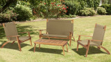 Salon de jardin 4 places avec 1 canapé 2 places, 2 fauteuils et 1 table basse rectangulaire 100x50 cm en bois d'acacia - Vick