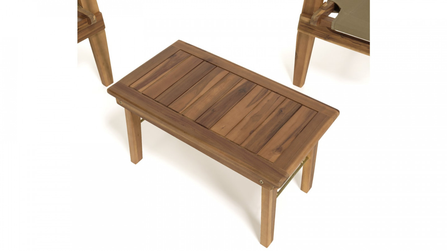 Salon de jardin 2 places avec 2 fauteuils et 1 table basse 63,5x36 cm en bois d'acacia - Vick