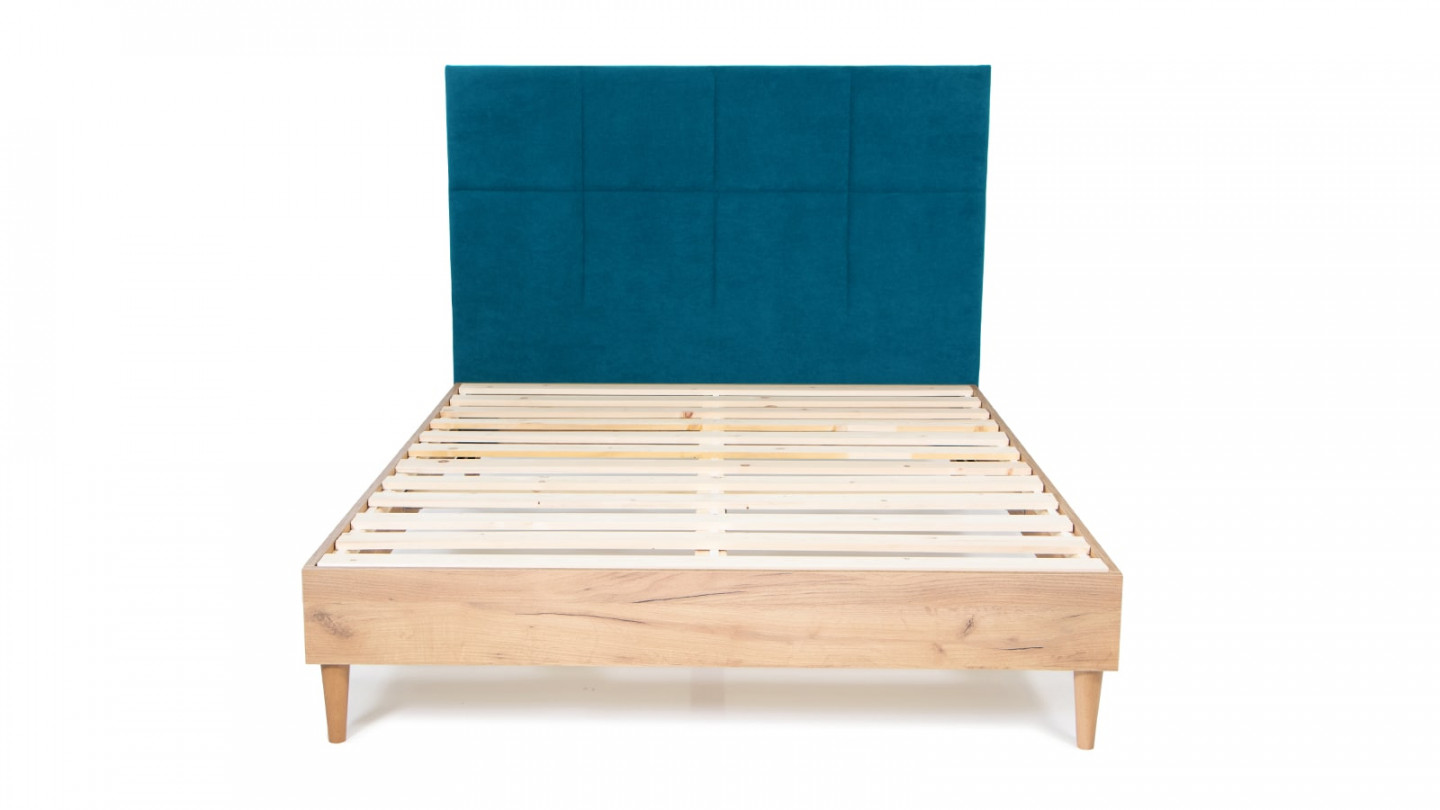 Tête de lit capitonnée en velours bleu canard 140 cm - Emy