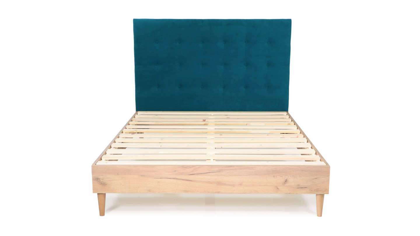 Tête de lit capitonnée en velours bleu canard 140 cm - Nino
