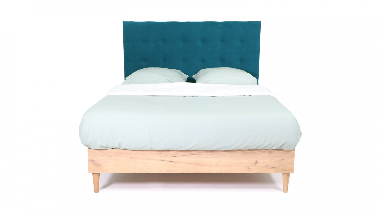 Tête de lit capitonnée en velours bleu canard 140 cm - Nino