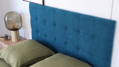 Tête de lit capitonnée en velours bleu canard 160 cm - Nino