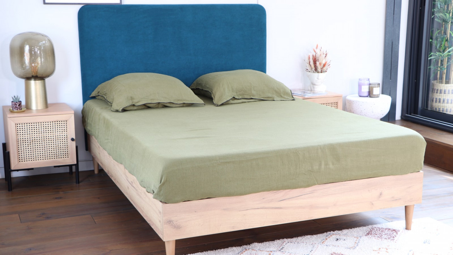 Tête de lit en velours bleu canard 140 cm - Enzo