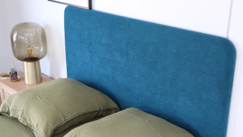 Tête de lit en velours bleu canard 140 cm - Enzo