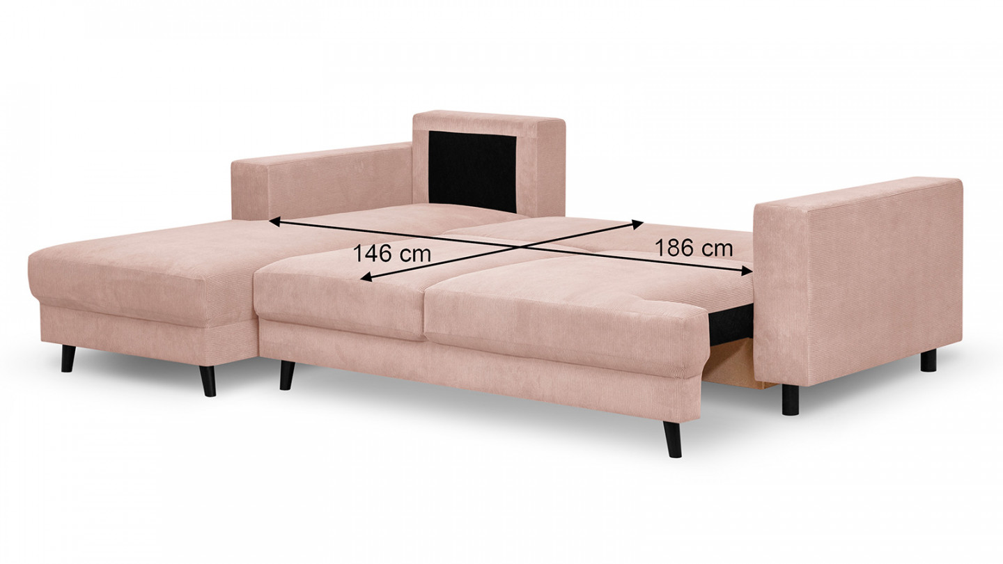 Canapé d'angle à gauche convertible 4 places en velours côtelé rose pâle - Marceau
