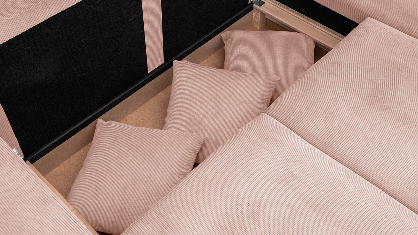 Canapé d'angle à droite convertible 4 places en velours côtelé rose pâle - Marceau