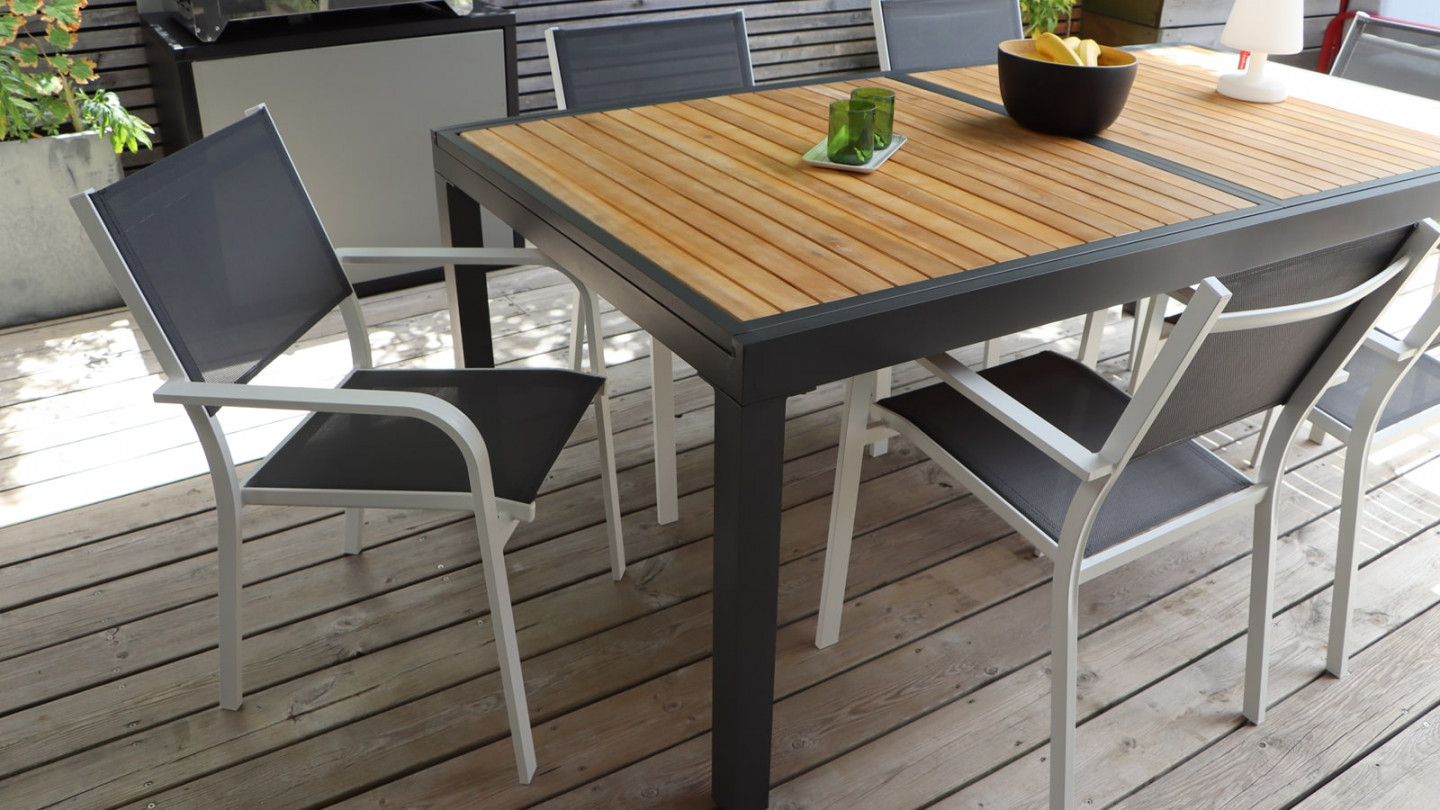 Table de jardin extensible 8 personnes en aluminium et bois d'acacia