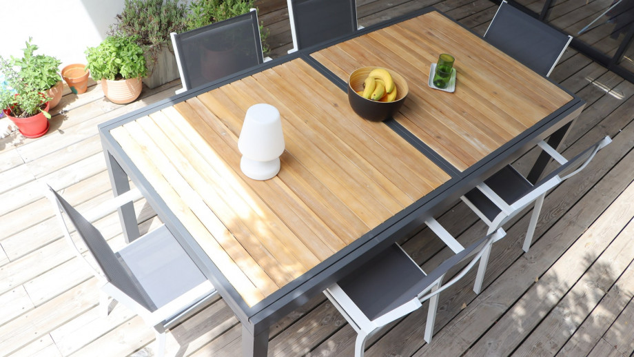 Table de jardin extensible 6 à 12 personnes en aluminium et bois d'acacia - Koh Rong