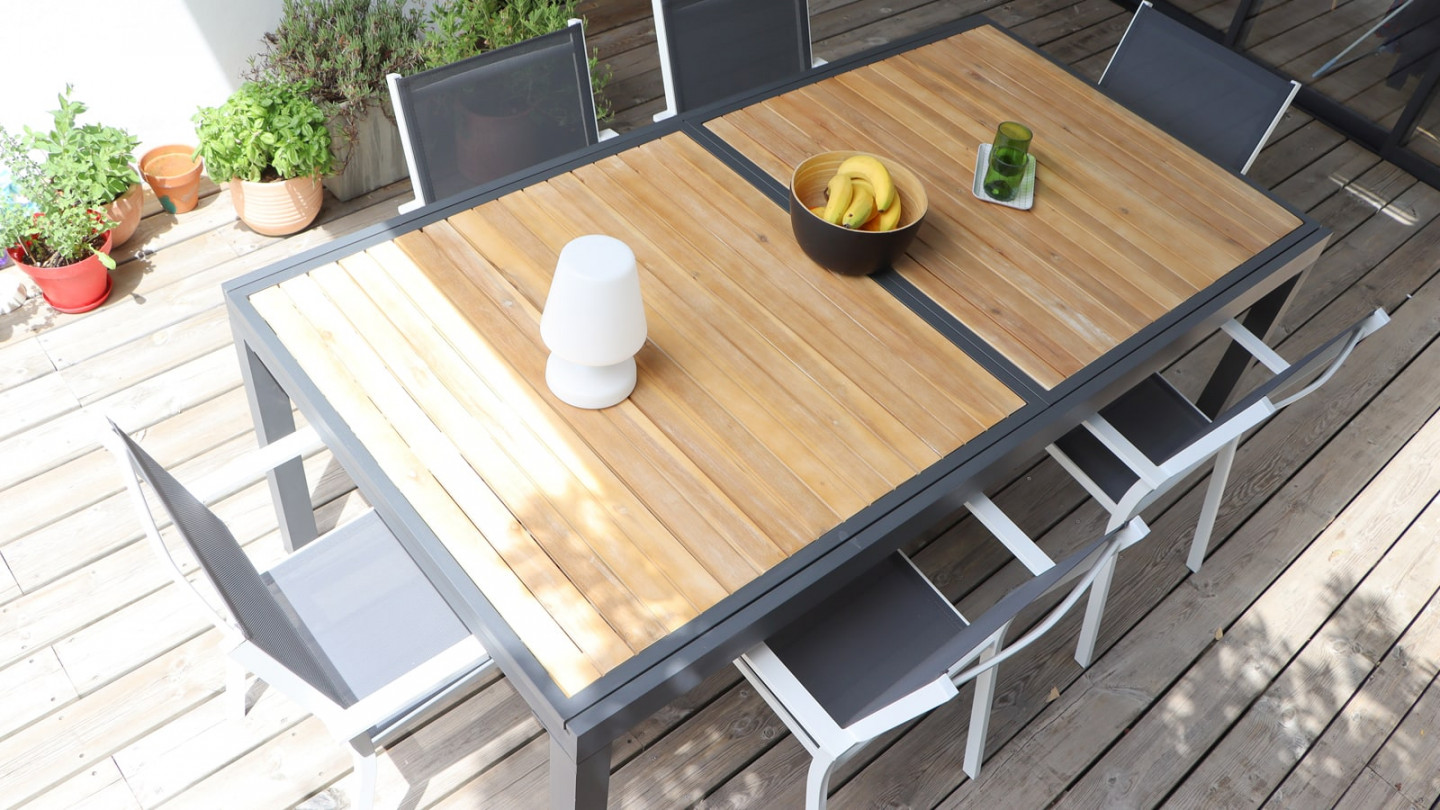 Table de jardin extensible 8 personnes en aluminium et bois d'acacia Koh Rong Homifab