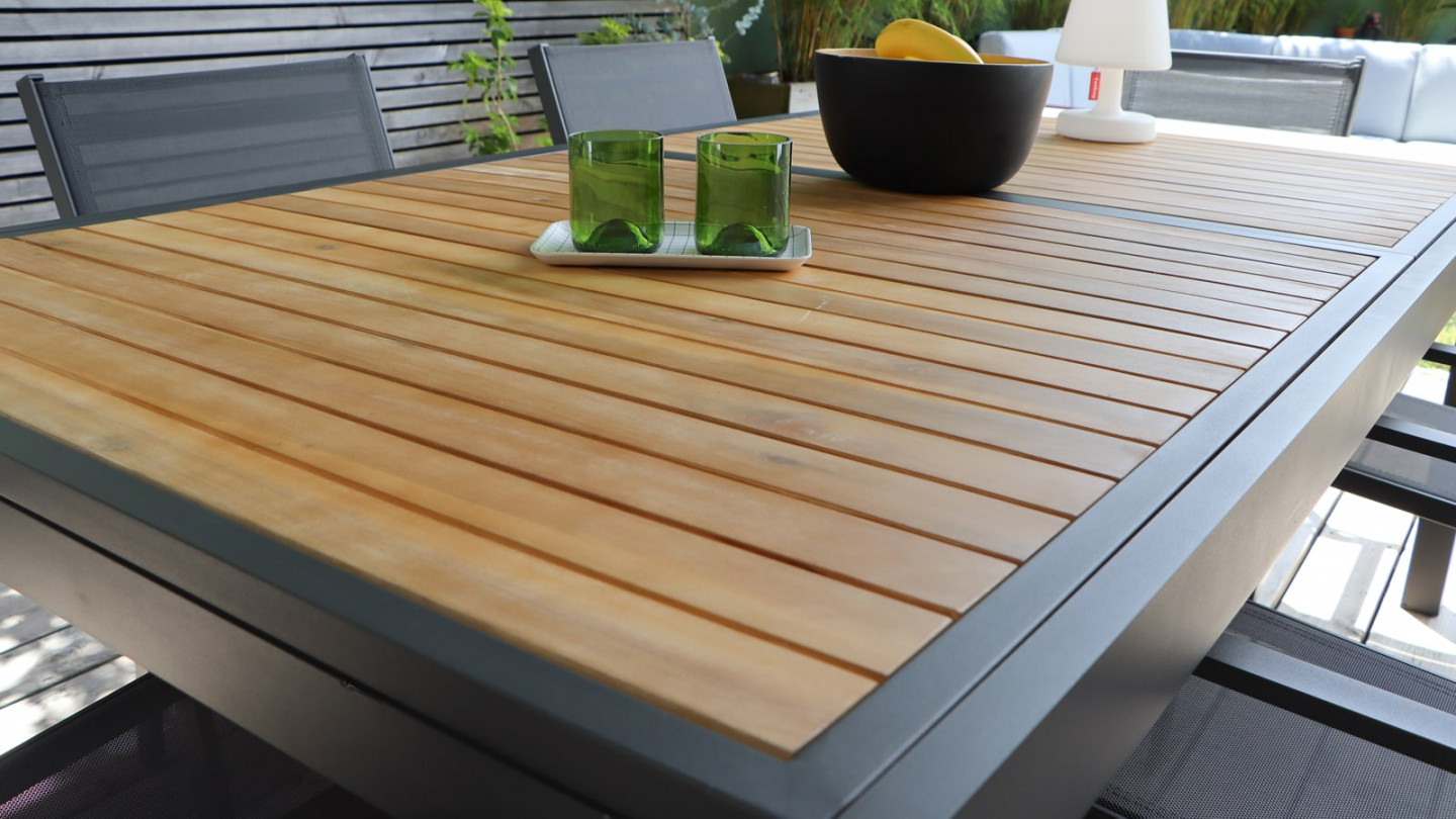 Ensemble Table de jardin extensible Koh Rong + 6 Chaises de jardin Palawan anthracites Koh