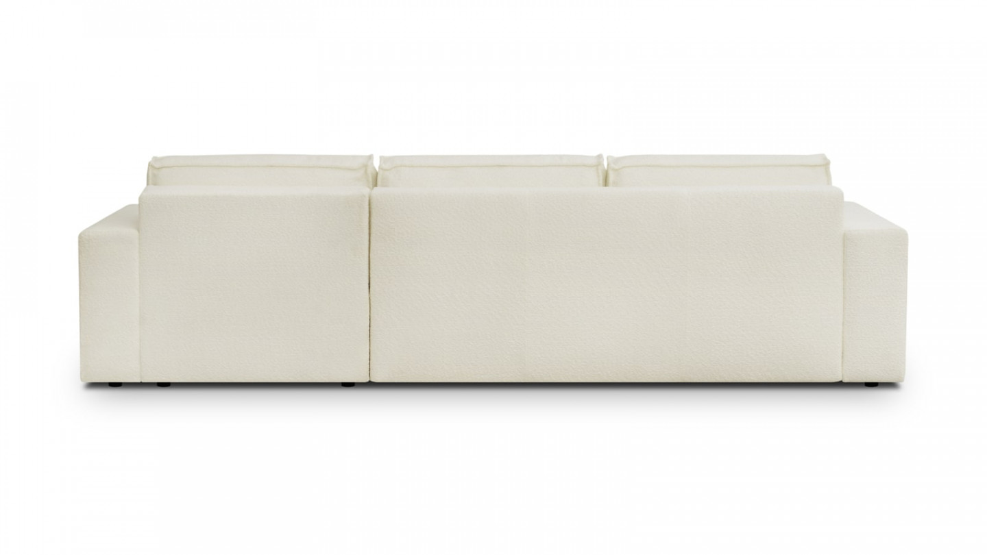 Canapé d'angle convertible réversible 5 places avec coffre de rangement en tissu bouclette beige clair - Harper