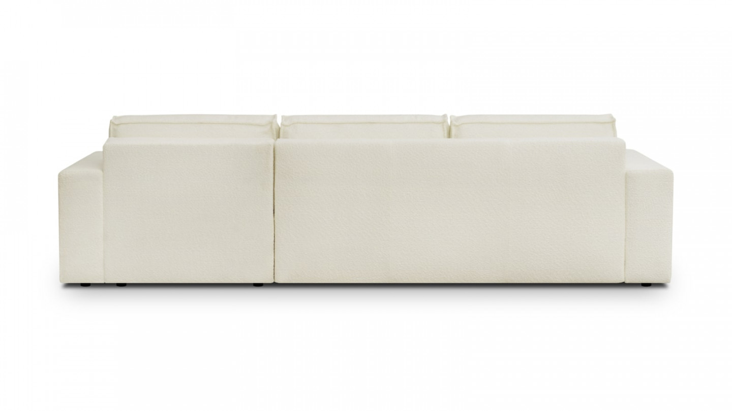 Canapé d'angle convertible réversible 5 places avec coffre de rangement en tissu bouclette beige clair - Harper
