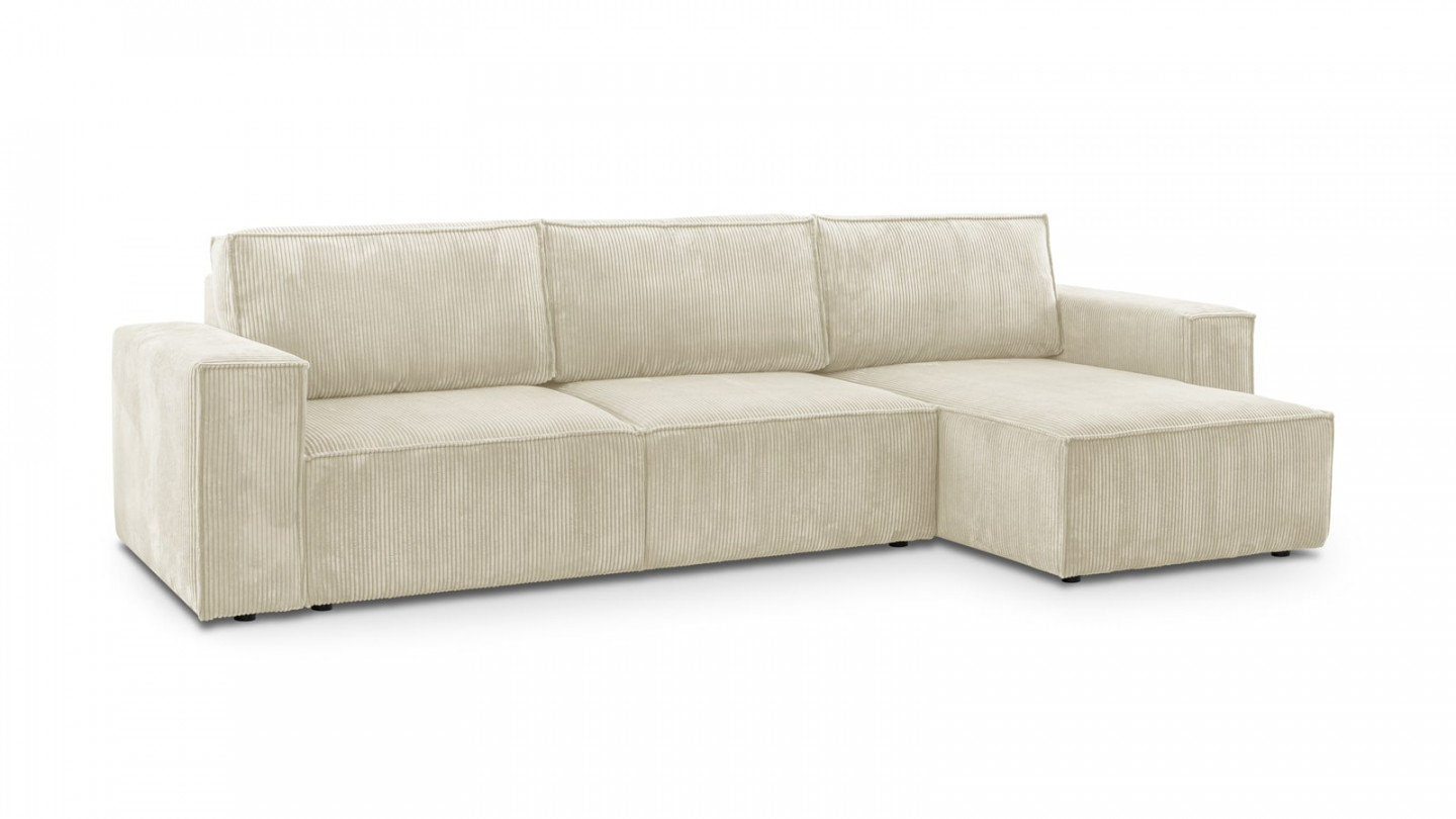 Canapé d'angle convertible réversible 5 places avec coffre de rangement en velours côtelé Beige - Collection Harper