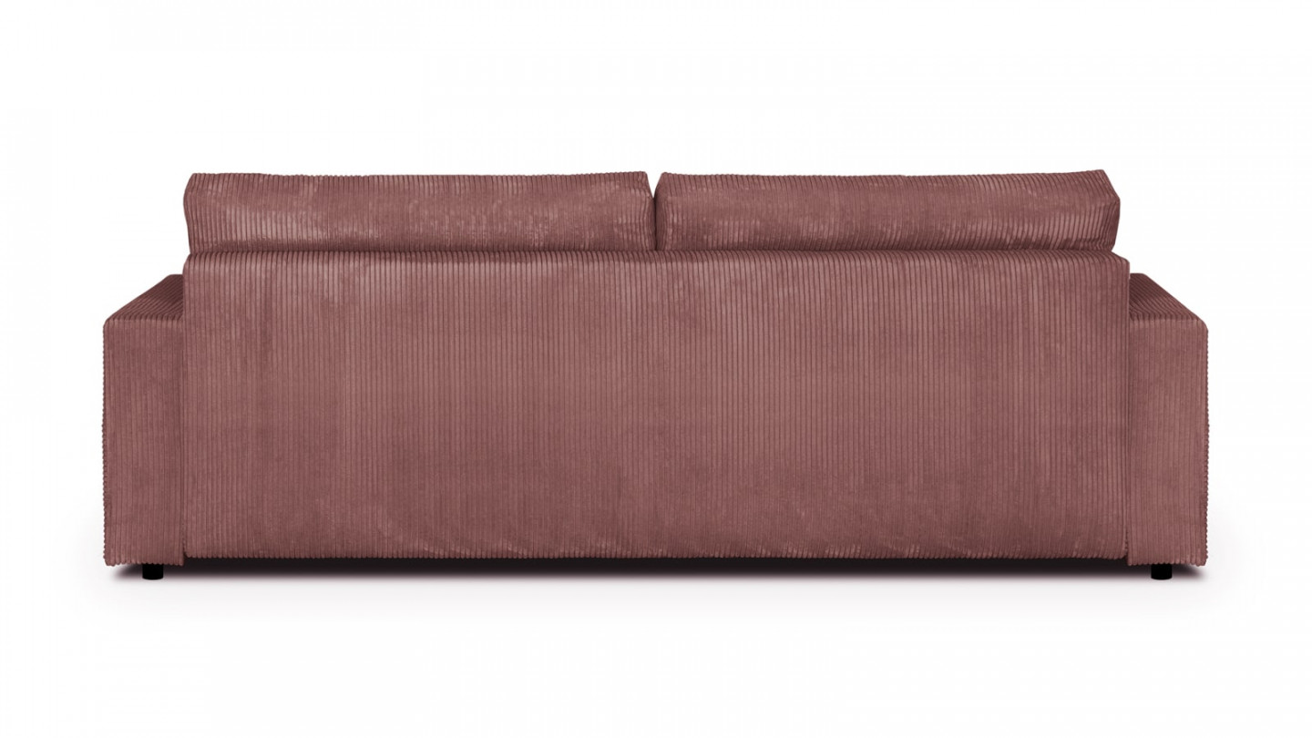 Canapé convertible 3 places en velours côtelé rose blush avec coffre de rangement - Robin