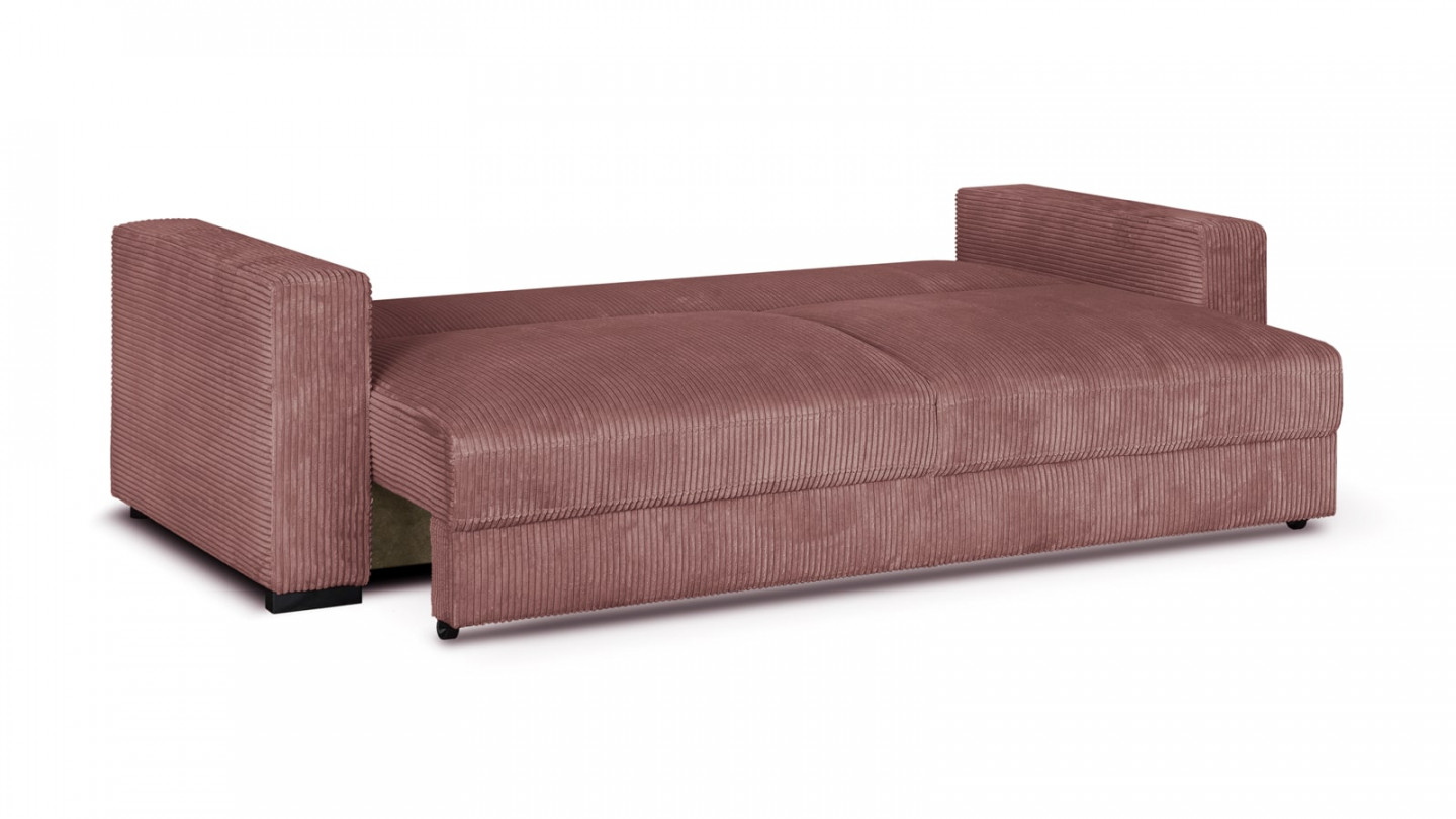 Canapé convertible 3 places en velours côtelé rose blush avec coffre de rangement - Robin