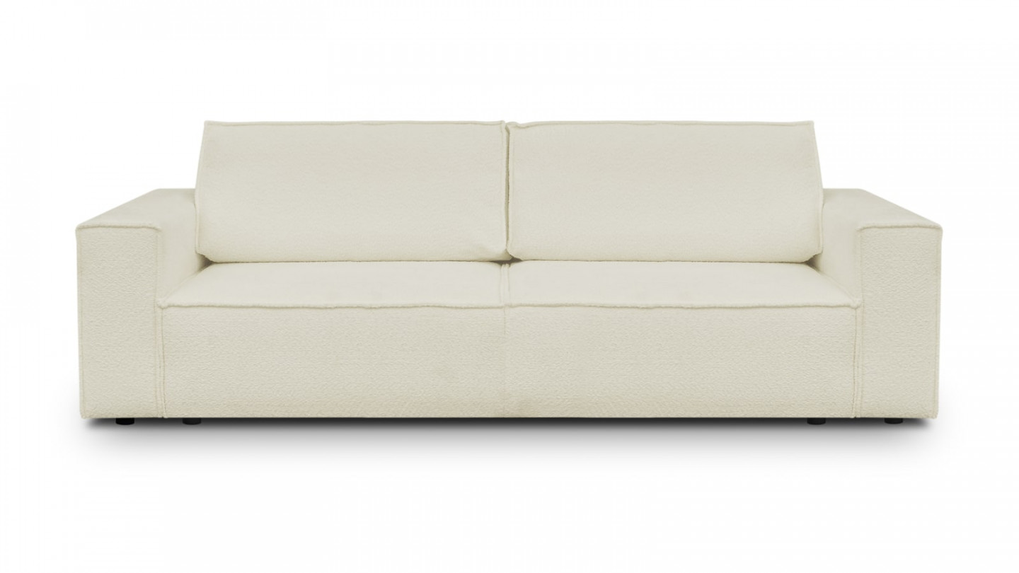 Canapé convertible 3 Places avec coffre de rangement en tissu bouclette beige - collection Harper