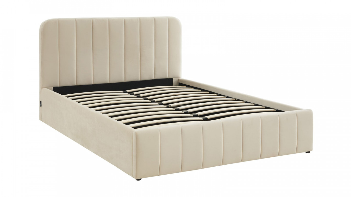 Lit coffre adulte AVA 140x190 - Velours beige