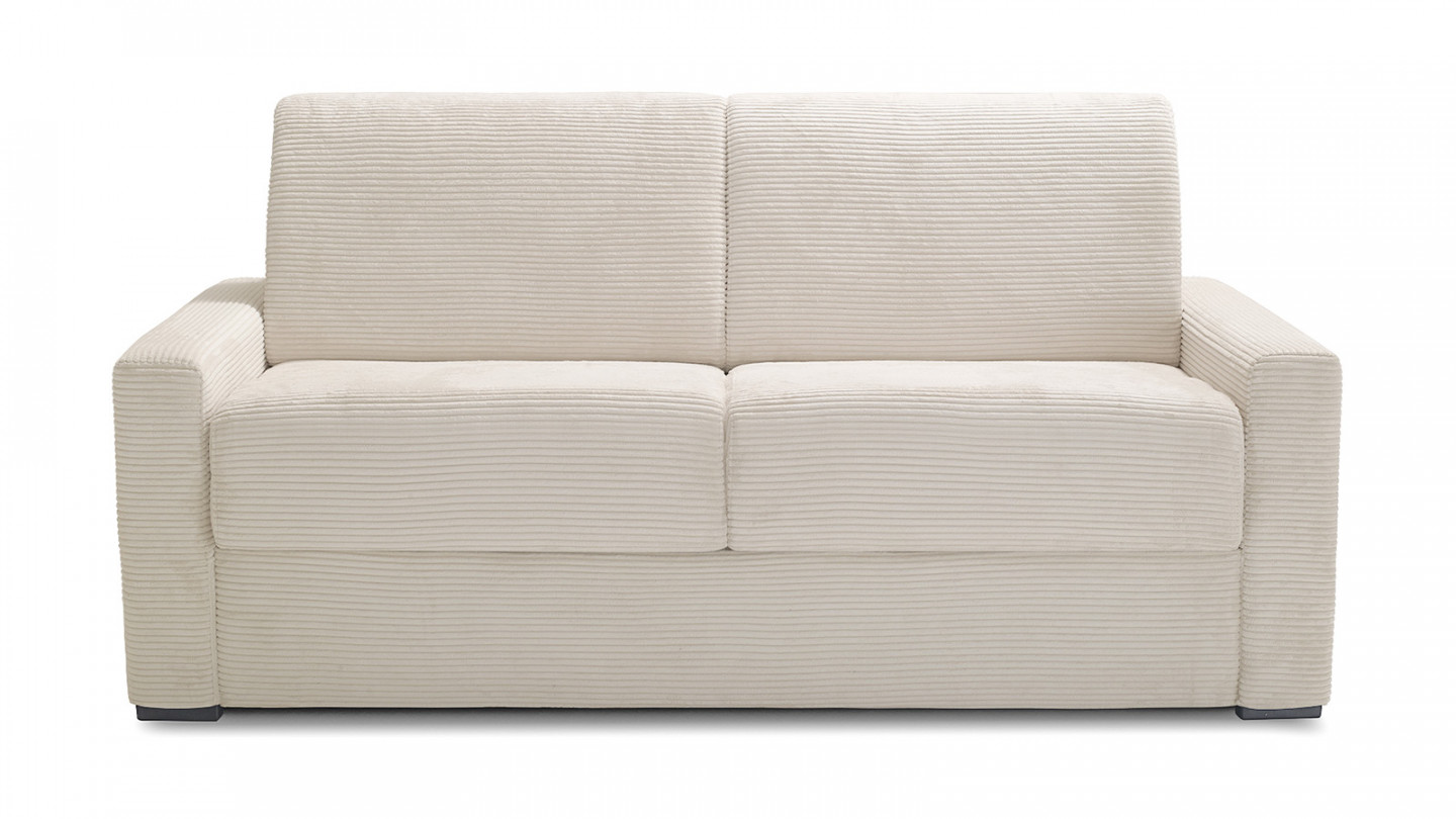 Canapé convertible 3 places en velours côtelé beige - Ouverture express