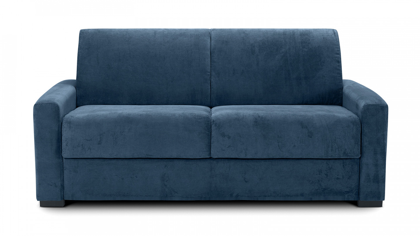 Canapé convertible 3 places en velours côtelé bleu - Ouverture express