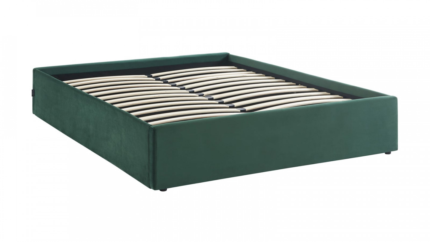 Lit coffre 140x190cm en velours vert + sommier à lattes - Handy