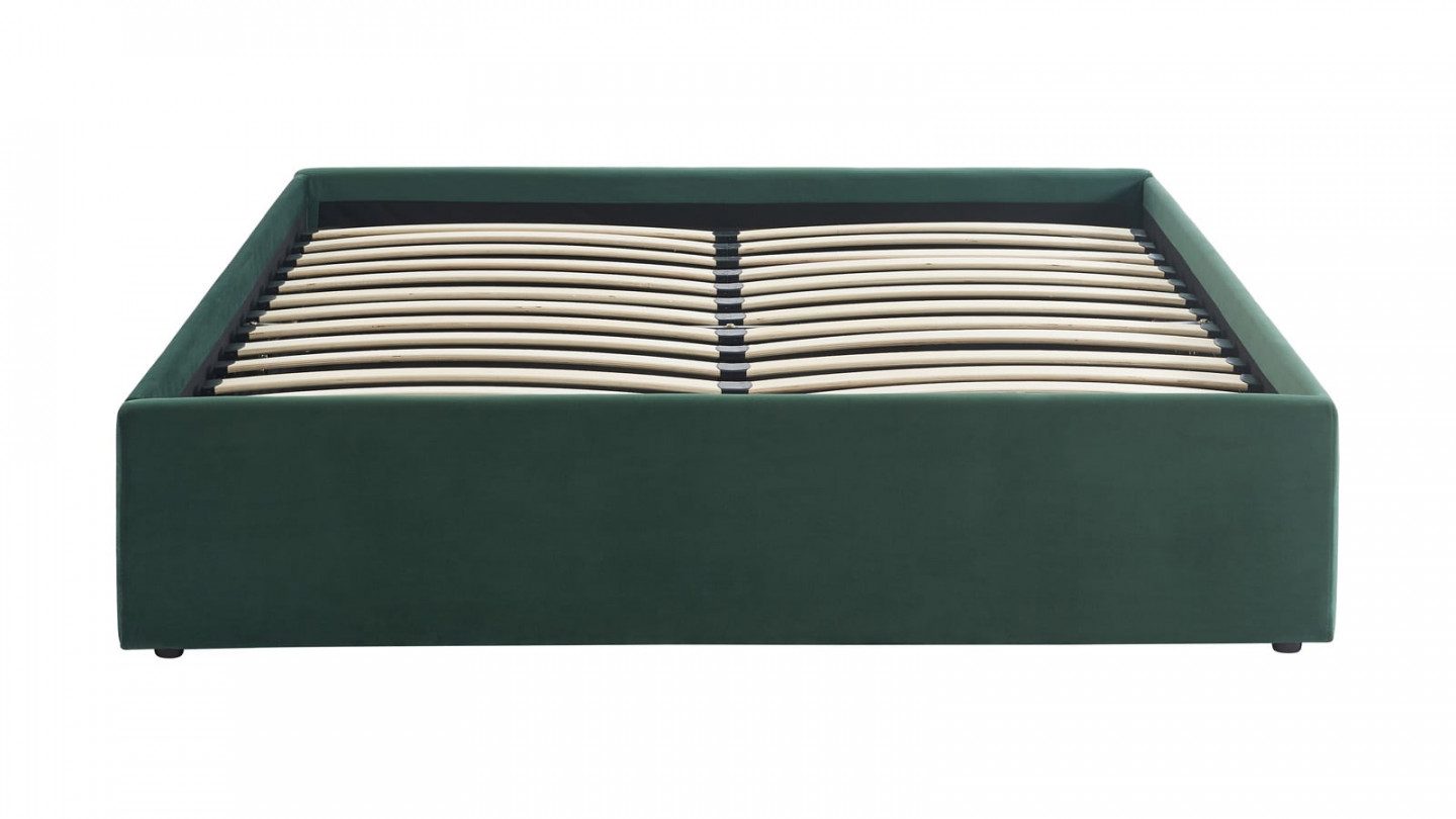 Lit coffre 140x190cm en velours vert + sommier à lattes - Handy